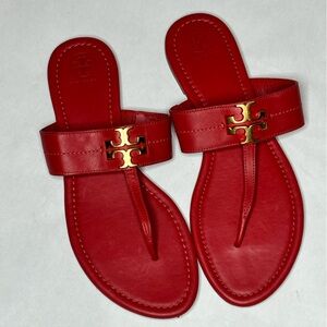 Tory Burch Everly Red Flat Thong Backless Sandals Slides Size 10